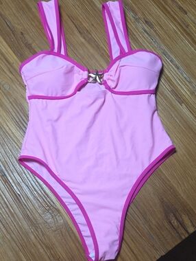 Girls' Pink One-Piece Swimsuit with Contrast Trim